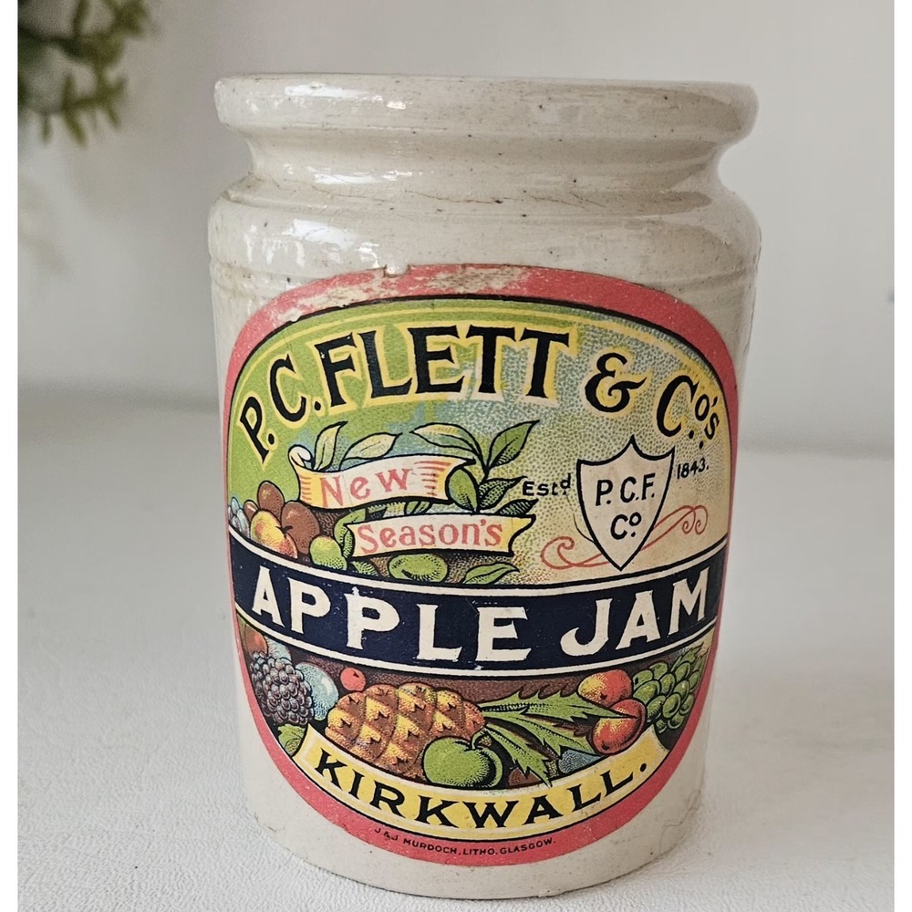 Vintage P C Flett & Co Kirkwall Apple & Bramble Jam Stoneware Jar